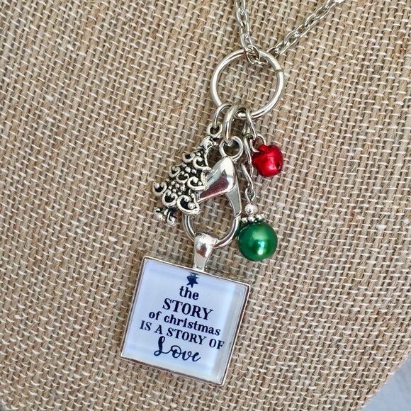 Christmas Quote Charm Necklace, Silver Plated 24" - Picture 2 of 3